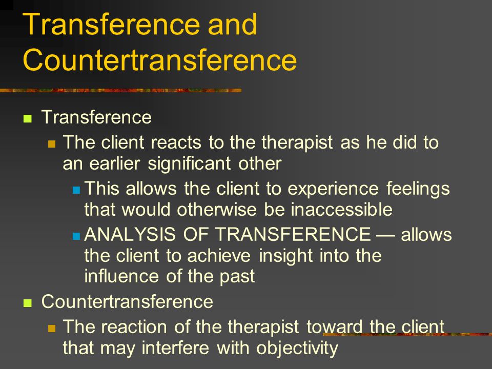 Transference countertransference therapeutic relationship